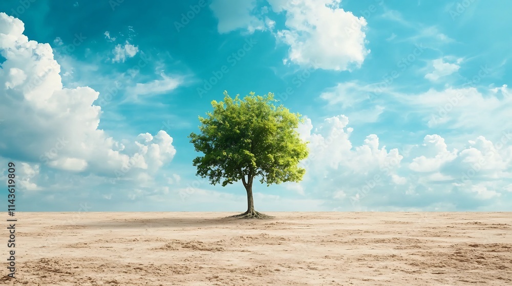 Poster a single strong oak tree stands alone in a vast empty field its towering presence and sturdy silhoue