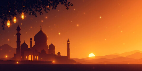 Night view of mosque ramadan themed