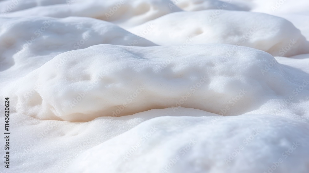 Poster a close-up view of soft, white foam, creating a textured surface that appears fluffy and inviting.
