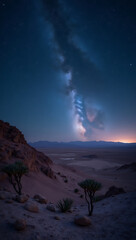“Atacama Desert Under the Stars” – A tranquil night view of the Atacama Desert, with a clear sky full of stars and a vast, barren landscape stretching into the distance.
