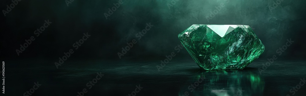 Poster Emerald gemstone with rich green hues displayed in an elegant setting highlighting its natural brilliance and unique facets