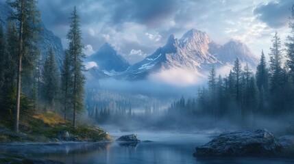 Misty Mountain Lake at Dawn