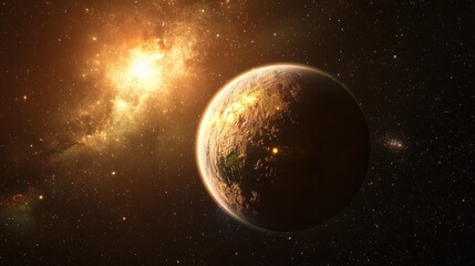 Naklejka premium Discovering the beauty of an exoplanet amidst a cosmic backdrop of stars and galaxies