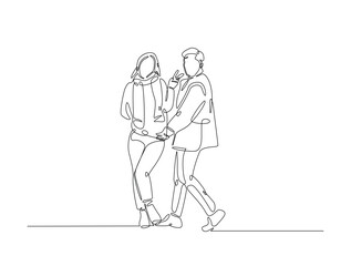 Continuous line drawing art of fashion model wear jacket in winter season. Fashion concept single line illustration.