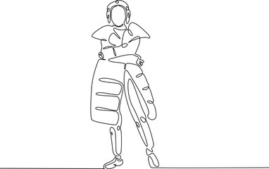 Continuous line drawing art of fashion model wear jacket in winter season. Fashion concept single line illustration.