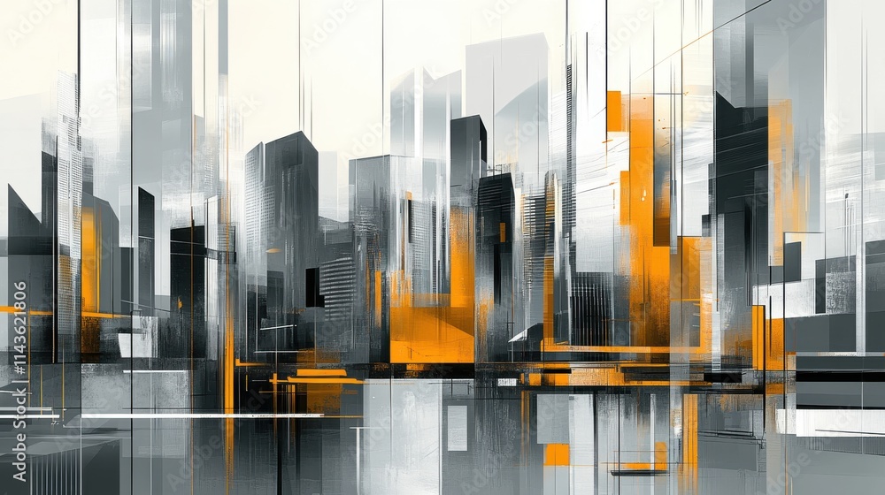 Poster Abstract skyline representation showcasing modern architectural forms and a blend of colors that evoke urban energy and creativity