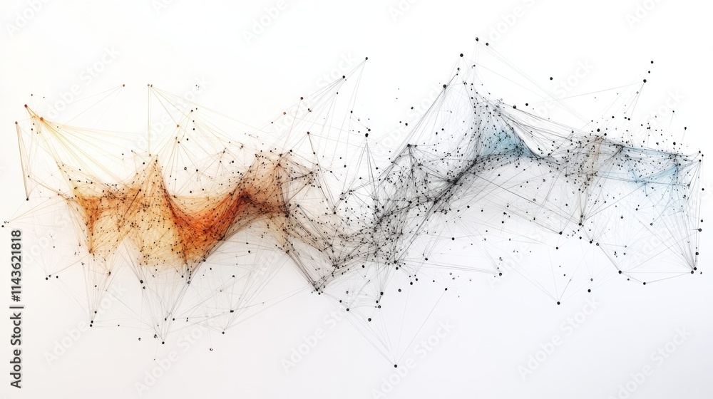 Poster abstract portrayal of interconnected nodes showcasing complex data representation in a dynamic netwo
