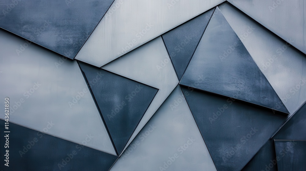 Poster Abstract composition of overlapping geometric shapes in shades of gray and blue on a textured background