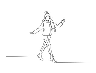 Continuous line drawing art of fashion model wear jacket in winter season. Fashion concept single line illustration.
