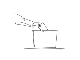 Continuous line drawing art of voter's hand placing ballot in ballot box polling place, election day concept.