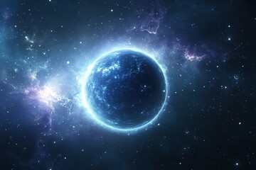 Fototapeta premium A Glowing Blue Planet in a Starry Galaxy