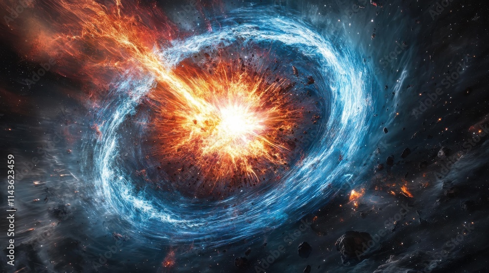 Poster stunning depiction of a supernova explosion showcasing color and energy in deep space