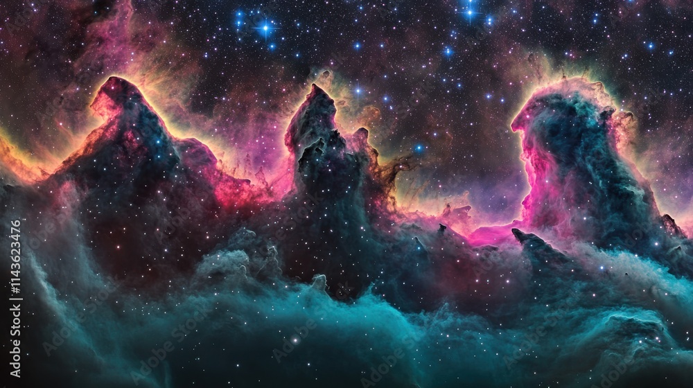 Poster Stunning cosmic vista capturing a colorful nebula with vivid gases and distant stars in the vast universe