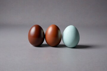 three eggs are sitting next to each other on a table