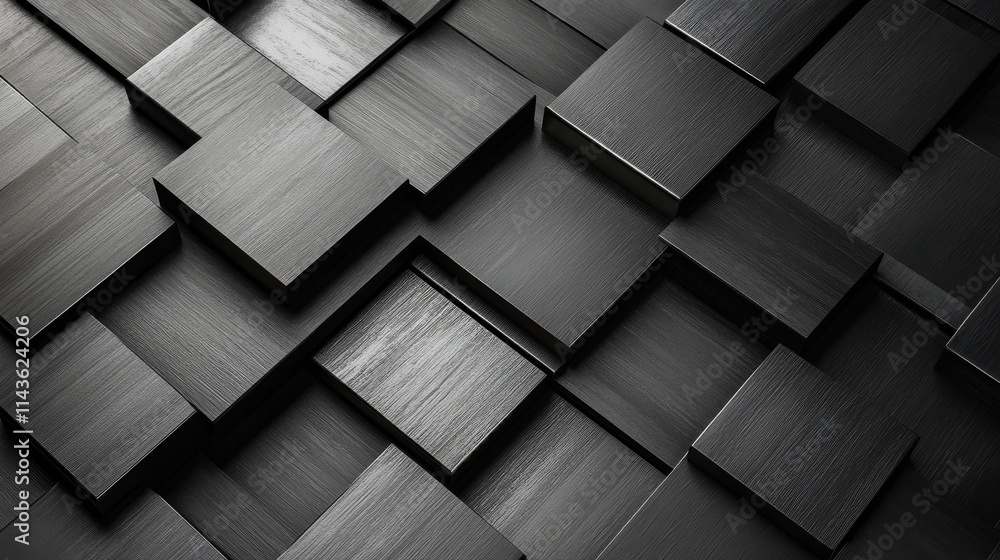 Poster Sophisticated pattern of overlapping black tiles creating a modern artistic design for interior decor and architecture