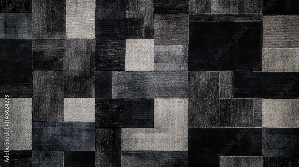 Poster intricate pattern of overlapping geometric shapes in varying shades of black and gray