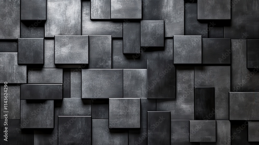Aufkleber Sophisticated pattern of overlapping dark rectangular shapes creates a modern artistic wall design in a contemporary space