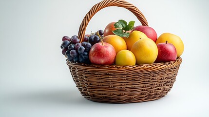 Bright and fresh stock photo of a basket of ripe fruit isolated on a transparent background for healthy living or food content
