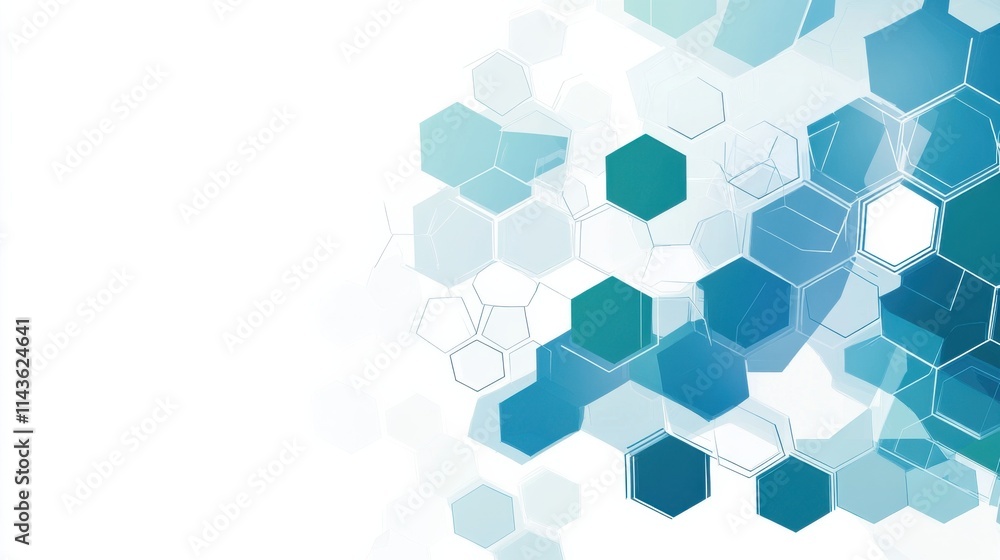 Poster Interconnected hexagons create a dynamic and modern abstract design in varying shades of blue and teal