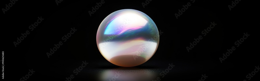 Aufkleber polished pearl with iridescent sheen resting on a reflective surface in a dark setting