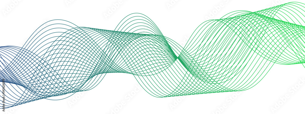 Poster Abstract carve wave line blend blue and green glowing flow. Curved wavy lines tech futuristic motion background. Business Illustration pattern of lines in transparent. Modern technology wave 