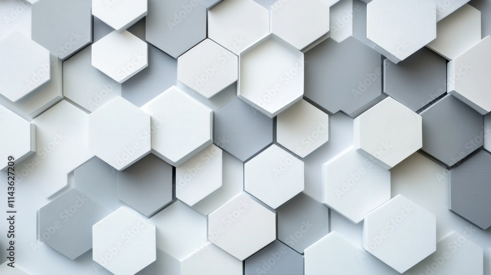 Fototapete minimalist hexagonal design featuring grey and white patterns on a textured surface