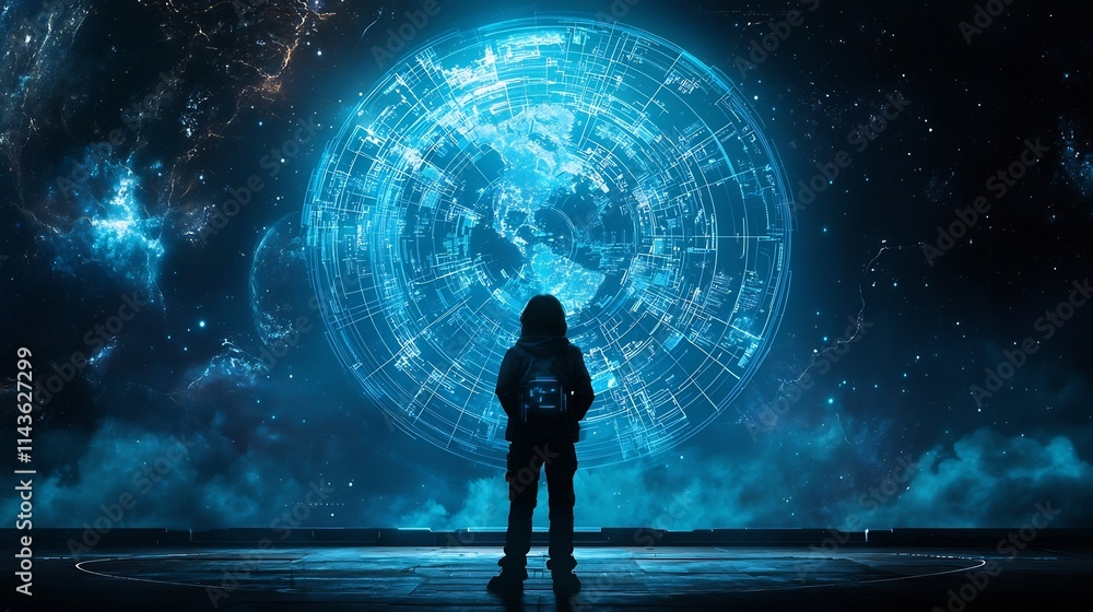 Poster futuristic blueprint with intricate lines and pathways floating in the air representing the strategi