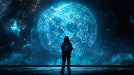 Futuristic blueprint with intricate lines and pathways floating in the air representing the strategic planning innovation and technological advancement  The surreal