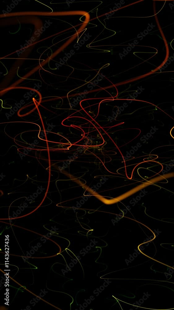 Aufkleber abstract glowing blurred curvy lines loop motion on black vertical background.