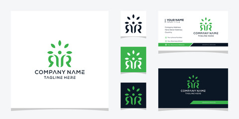 Initial letter R people health wellness logo design, business card vector template