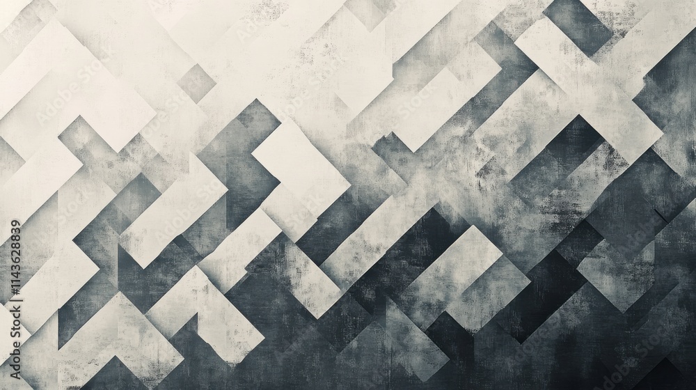 Fototapete Digital pattern of sharp angular shapes in contrasting shades of white, gray, and black creating an intricate design