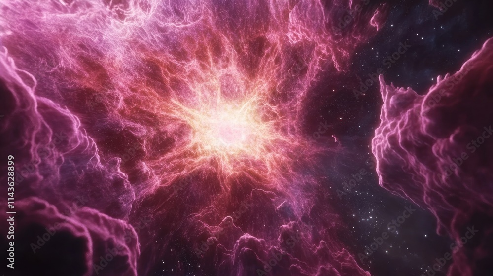 Poster stunning cosmic explosion displaying vibrant colors and swirling gases in deep space