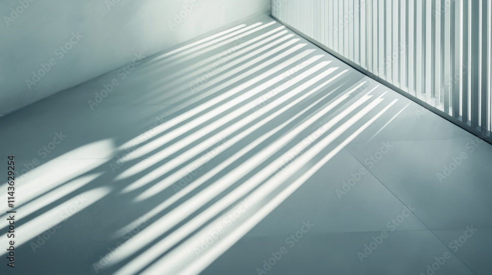 Aufkleber clean minimalist interior with diagonal shadows cast by window blinds in a modern space