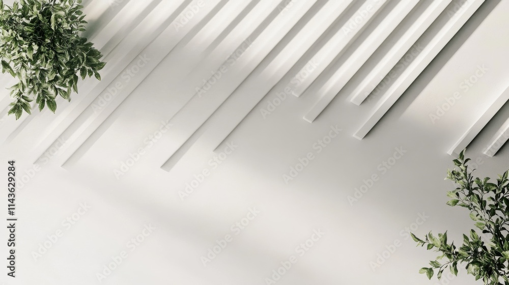 Aufkleber minimalist design featuring diagonal lines with greenery in a serene, well-lit space