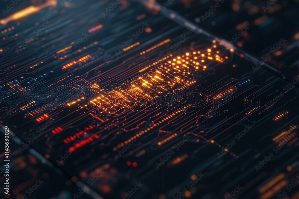 Poster A vibrant digital visualization of data streams and patterns, featuring glowing lines and nodes against a dark background.