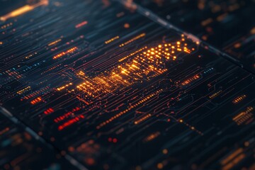 A vibrant digital visualization of data streams and patterns, featuring glowing lines and nodes against a dark background.