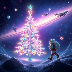Naklejka premium santa claus and christmas tree
