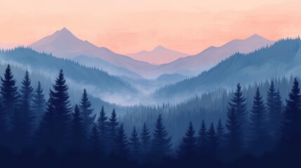 Obraz premium Panoramic mountain landscape layered misty blue mountains