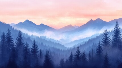 Obraz premium Panoramic mountain landscape layered misty blue mountains