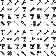  set of silhouettes of different types of construction tools vector.