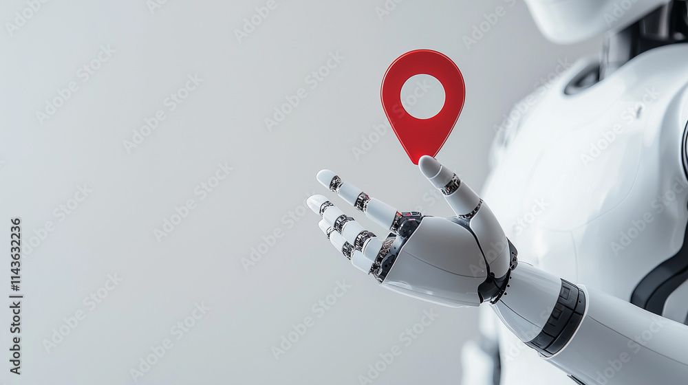 Aufkleber the future of navigation: a humanoid robot delicately holds a red location pin, symbolizing the adva