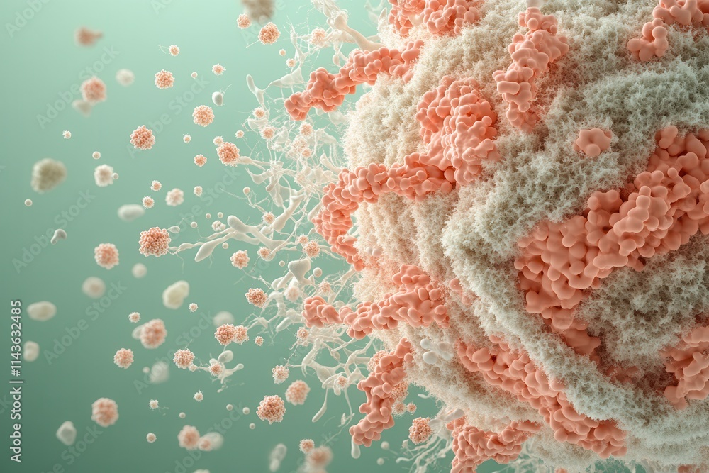 Poster a detailed illustration of a virus, showcasing its structure with spikes and surrounding particles i