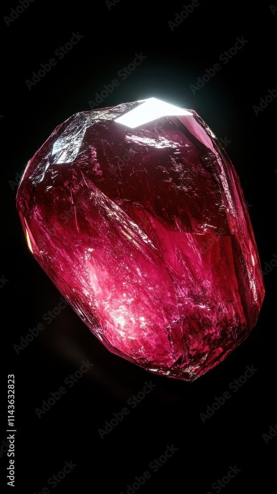 Poster Polished ruby showcasing intense red color against dark background highlighting its brilliance and facets