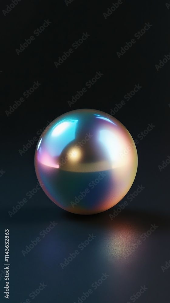 Poster Polished pearl with iridescent sheen resting on a dark surface illuminated softly with warm light for a captivating effect
