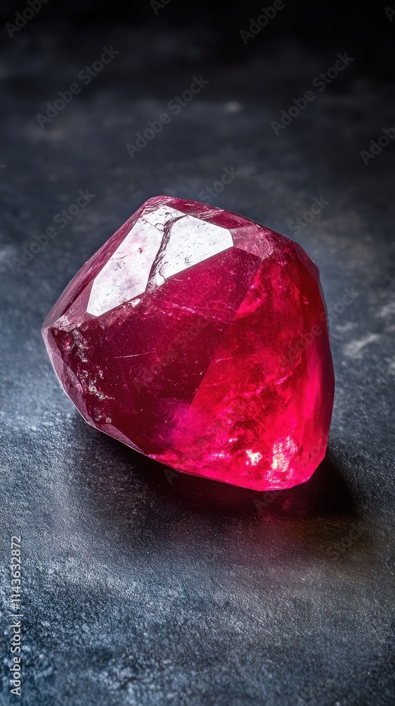 Aufkleber polished ruby showcasing intense red color resting on a dark surface highlighting its natural beauty