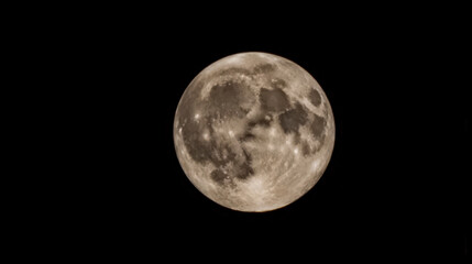 Fototapeta premium Full moon isolated on black background, detailed lunar surface, bright and clear night sky, astronomy and space exploration, celestial body, moon phases, lunar landscape, moonlight, cosmic beauty