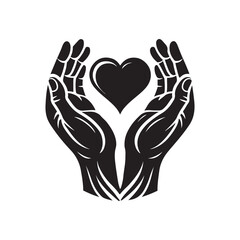 Heart in Hands silhouette vector art black color design and solid white background 