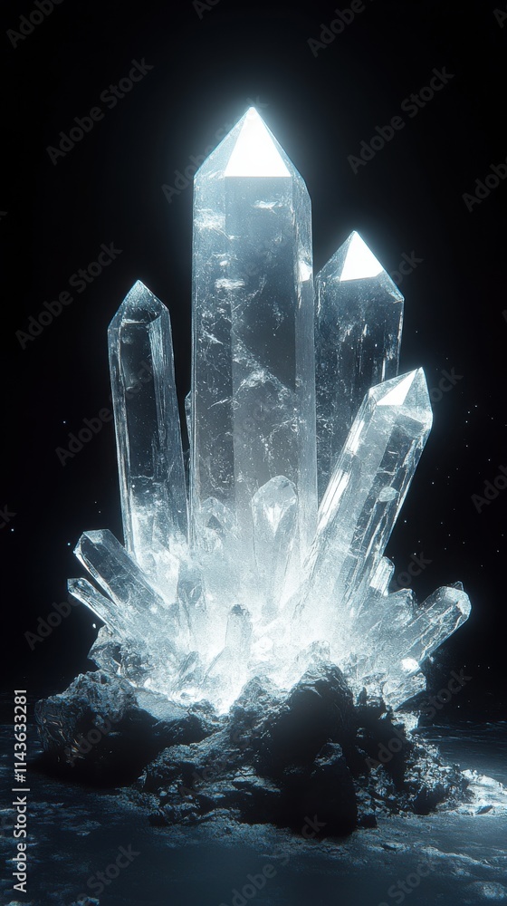 Poster stunning natural quartz crystal cluster showcasing unique formations and rough texture with striking