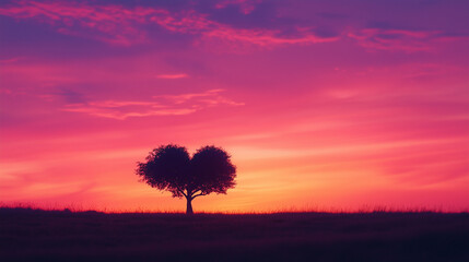 a high-resolution image of a heart-shaped tree silhouette against a beautiful sunset sky