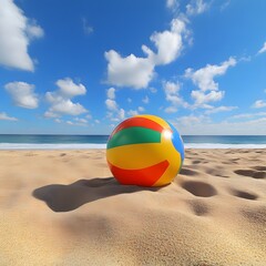 Obraz premium Beach ball on sunny sandy beach.